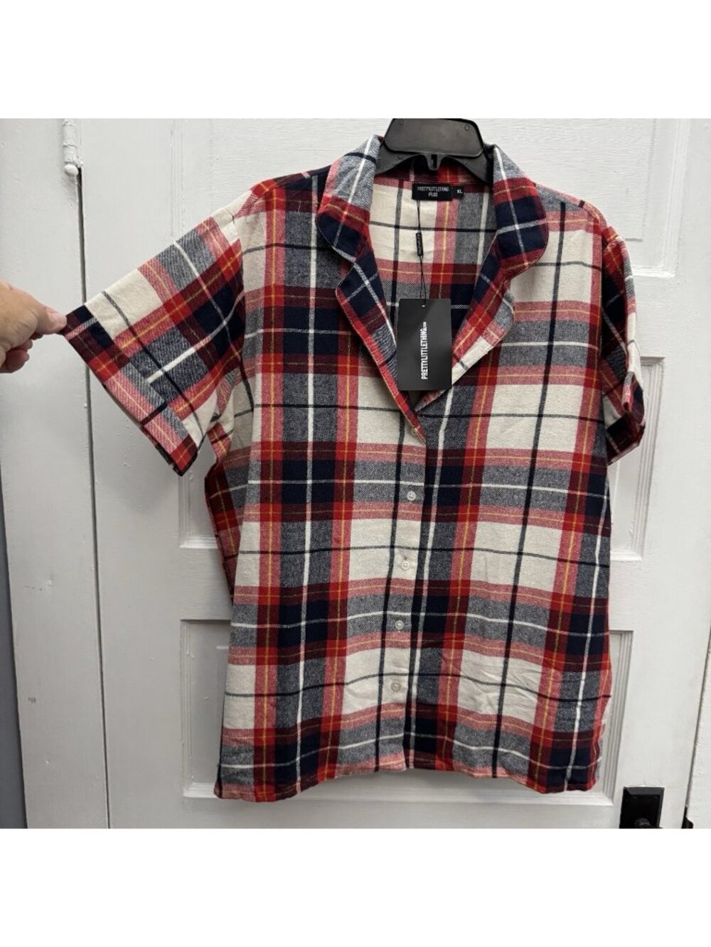 PrettyLittleThing Plus Plaid Button Front Pajama Sleep Shirt XL NWT Cotton Blend